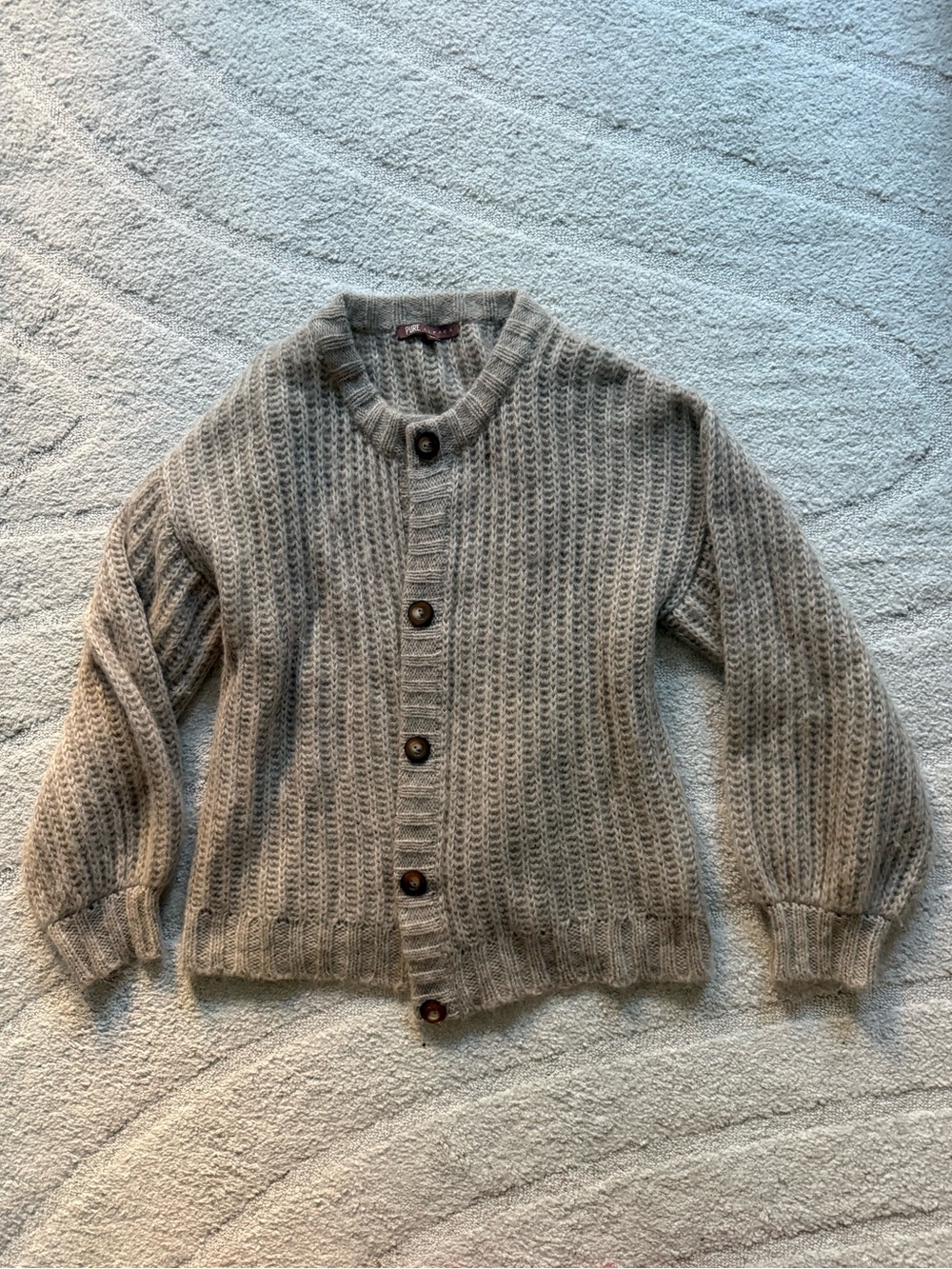 Women's Cozy Tan Knit Button-Up Alpaca Cardigan Sweater - M
